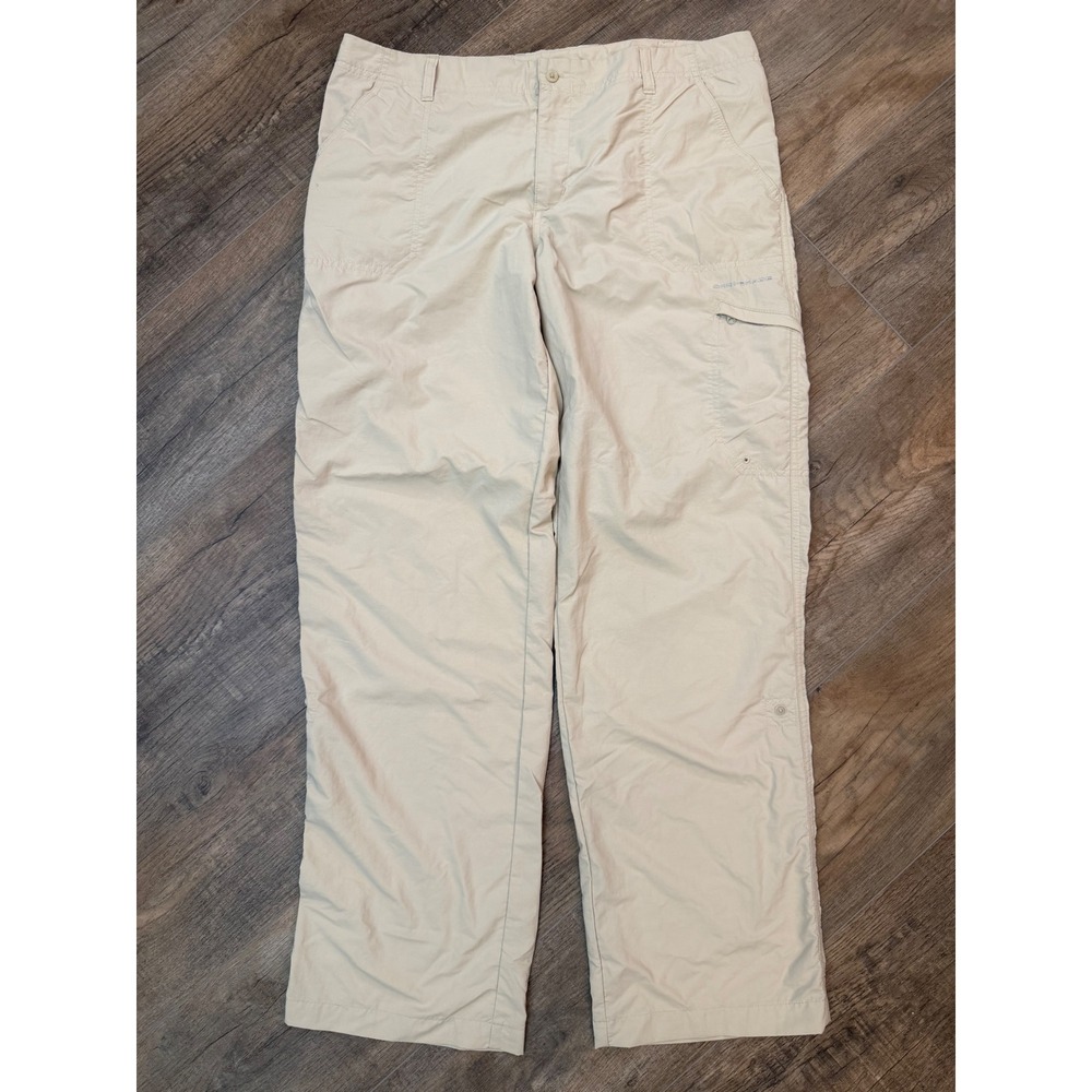 Columbia PFG Women 14 Tan Nylon Convertible Roll Up Fishing Hiking Pant Gorpcore